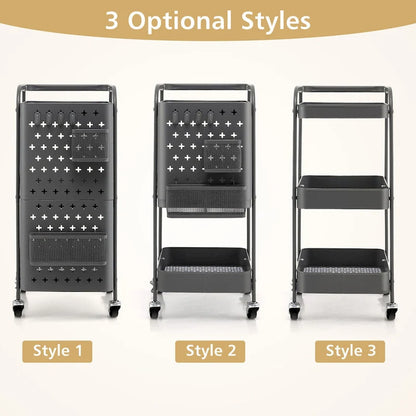 Gymax 3-Tier Utility Storage Cart Metal Rolling Trolley w/ DIY