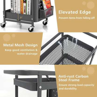 Gymax 3-Tier Utility Storage Cart Metal Rolling Trolley w/ DIY