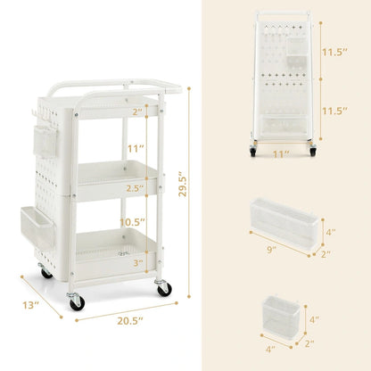 Gymax 3-Tier Utility Storage Cart Metal Rolling Trolley w/ DIY