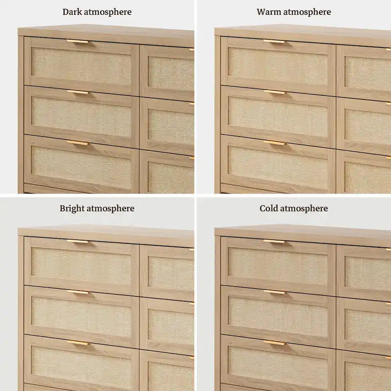 Set of 2 Elegant Right Angled Dresser with 6 Rattan Woven Drawers