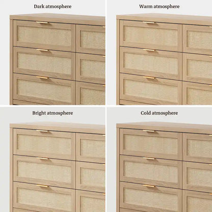 Set of 2 Elegant Right Angled Dresser with 6 Rattan Woven Drawers