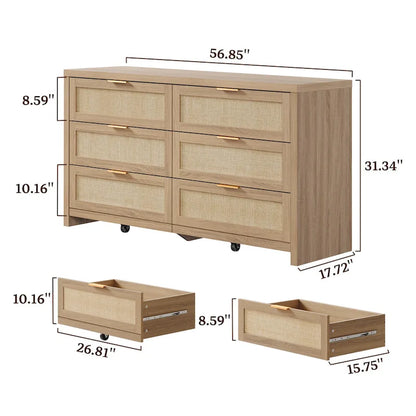 Set of 2 Elegant Right Angled Dresser with 6 Rattan Woven Drawers