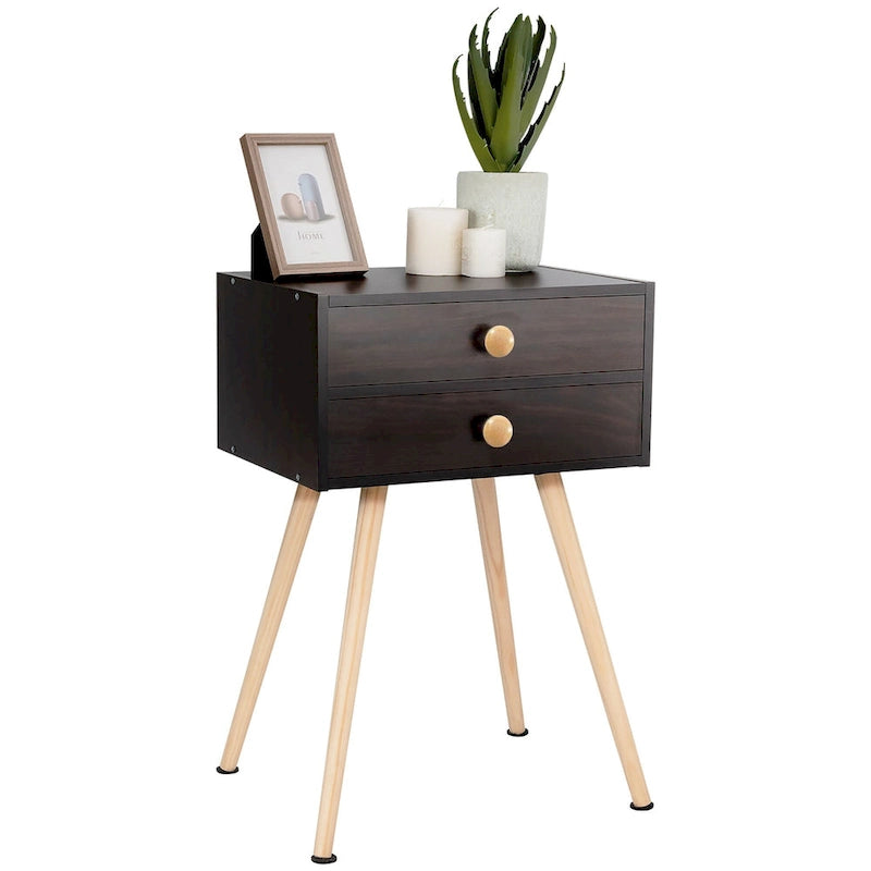Costway Mid Century Modern 2 Drawers Nightstand Sofa Side Table End - See Details