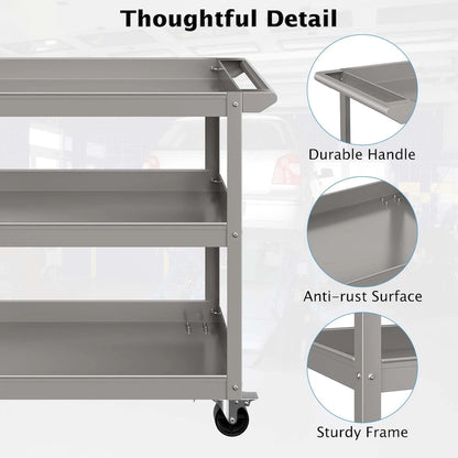Costway 3-Tier Metal Utility Cart 400 lbs Storage Service Trolley Tool - See Details