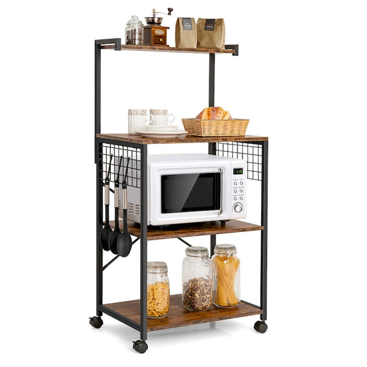 Costway 4-Tier Rolling Bakers Rack Industrial Utility Microwave Oven