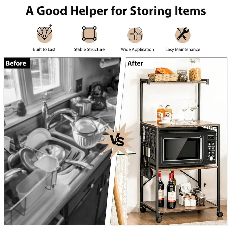 Costway 4-Tier Rolling Bakers Rack Industrial Utility Microwave Oven