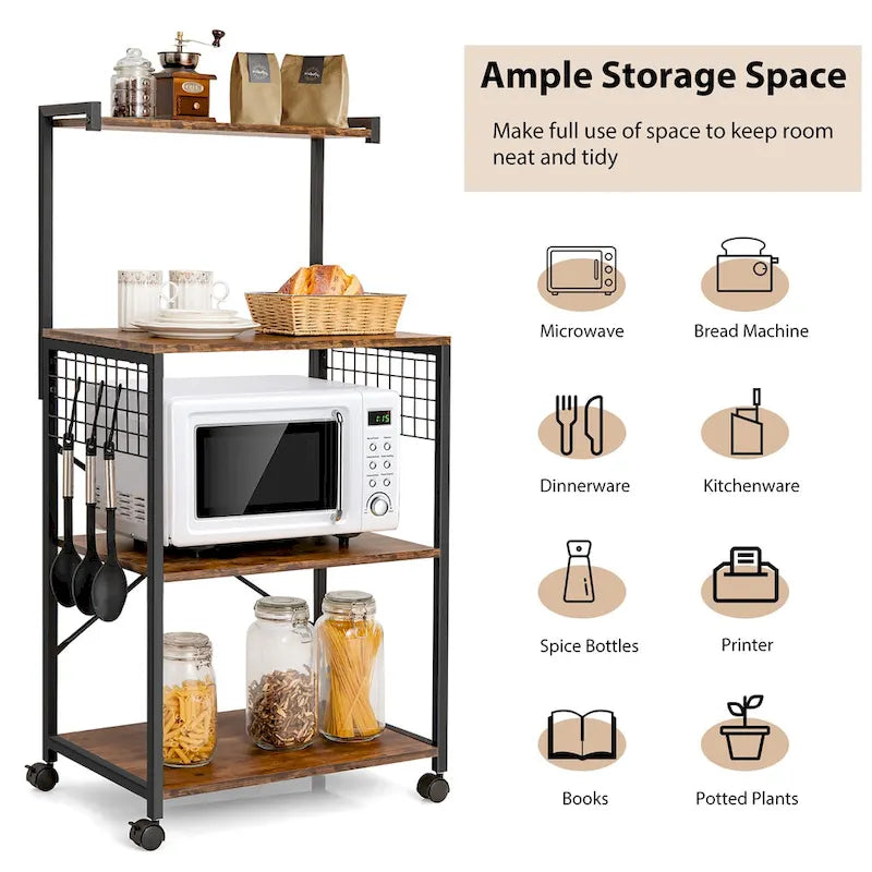 Costway 4-Tier Rolling Bakers Rack Industrial Utility Microwave Oven