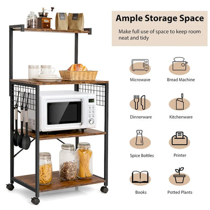 Costway 4-Tier Rolling Bakers Rack Industrial Utility Microwave Oven