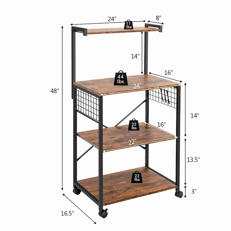 Costway 4-Tier Rolling Bakers Rack Industrial Utility Microwave Oven