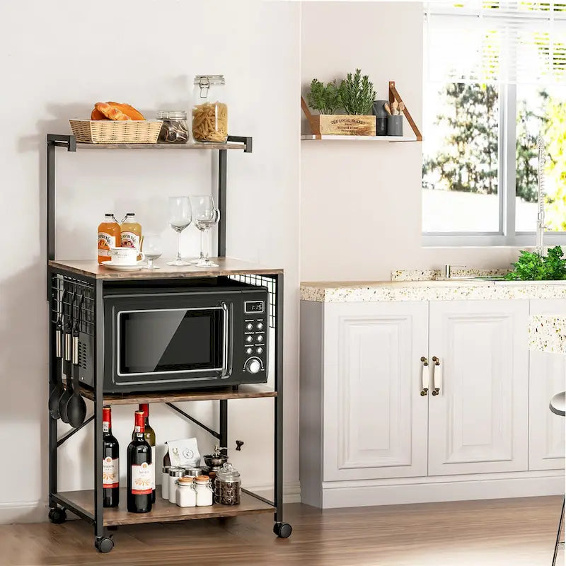 Costway 4-Tier Rolling Bakers Rack Industrial Utility Microwave Oven
