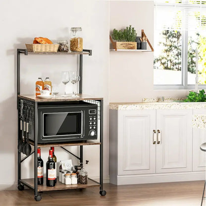 Costway 4-Tier Rolling Bakers Rack Industrial Utility Microwave Oven