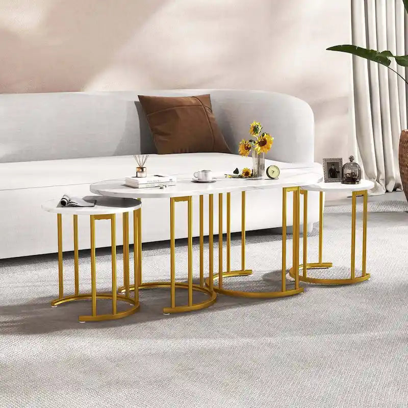 Costway Nesting Coffee Table Set of 3 with Faux Marble Tabletop & - See Details