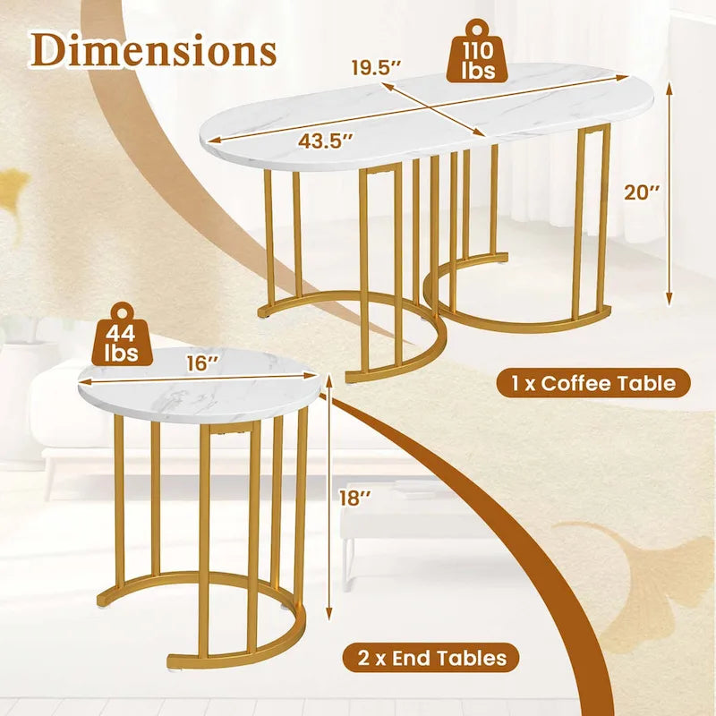 Costway Nesting Coffee Table Set of 3 with Faux Marble Tabletop & - See Details