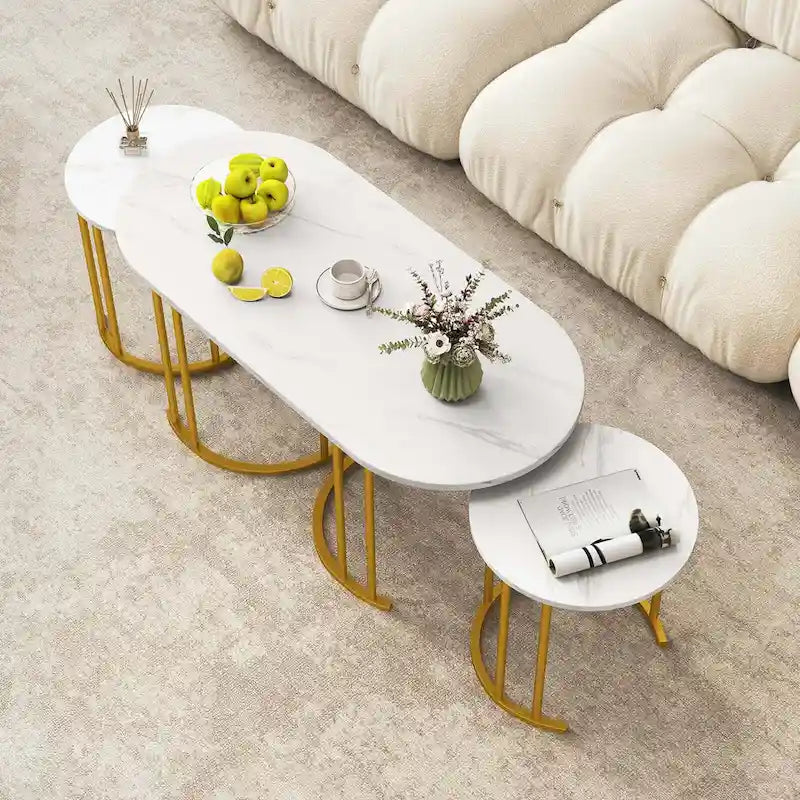 Costway Nesting Coffee Table Set of 3 with Faux Marble Tabletop & - See Details
