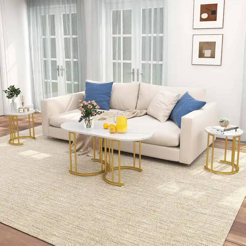 Costway Nesting Coffee Table Set of 3 with Faux Marble Tabletop & - See Details