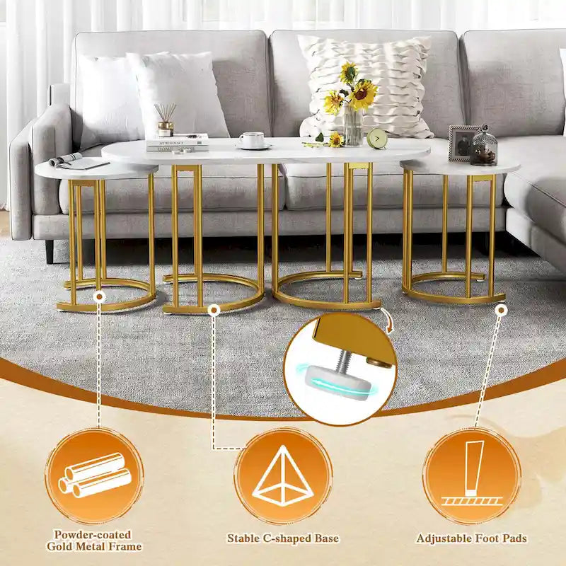 Costway Nesting Coffee Table Set of 3 with Faux Marble Tabletop & - See Details