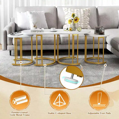 Costway Nesting Coffee Table Set of 3 with Faux Marble Tabletop & - See Details