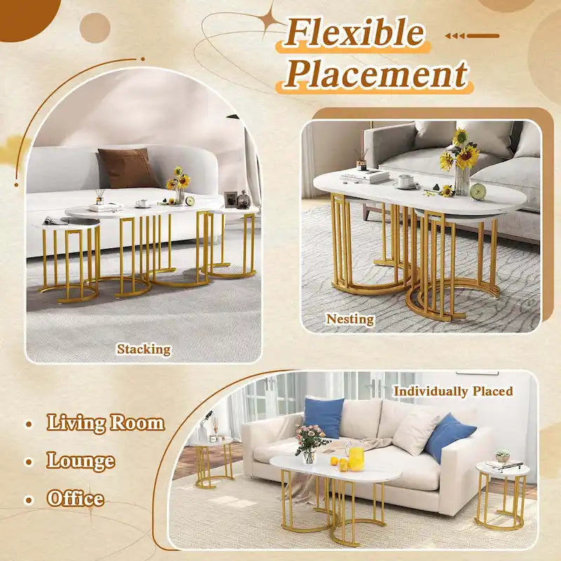 Costway Nesting Coffee Table Set of 3 with Faux Marble Tabletop & - See Details