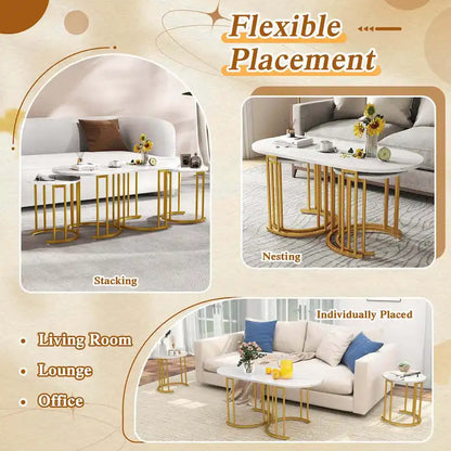 Costway Nesting Coffee Table Set of 3 with Faux Marble Tabletop & - See Details
