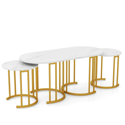 Costway Nesting Coffee Table Set of 3 with Faux Marble Tabletop & - See Details