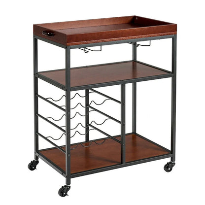 Gymax 3 Tier Storage Kitchen Trolley Utility Bar Serving Cart w/Wine