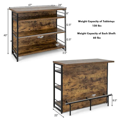 Gymax Industrial Kitchen Island Bar Table 4-Tier Storage Shelf Wine