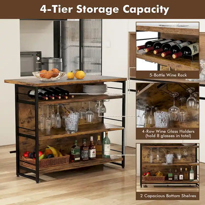 Gymax Industrial Kitchen Island Bar Table 4-Tier Storage Shelf Wine