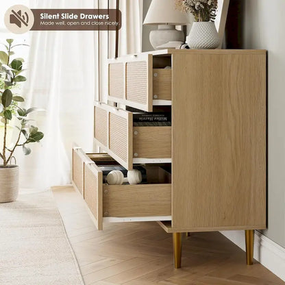 6 Drawer Dresser for Bedroom, Rattan Chest of Drawers