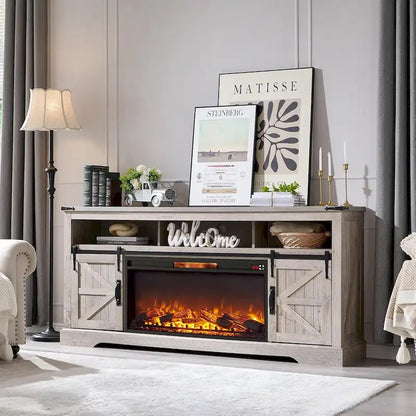 Farmhouse Fireplace TV Stand for 80  TV, Rustic Entertainment Center