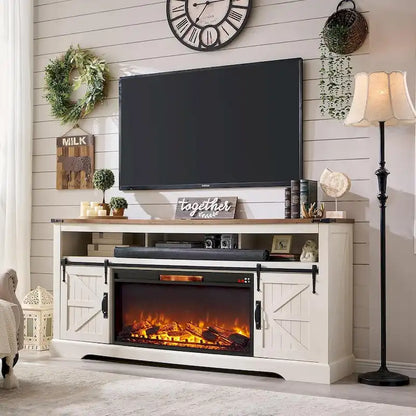 Farmhouse Fireplace TV Stand for 80  TV, Rustic Entertainment Center