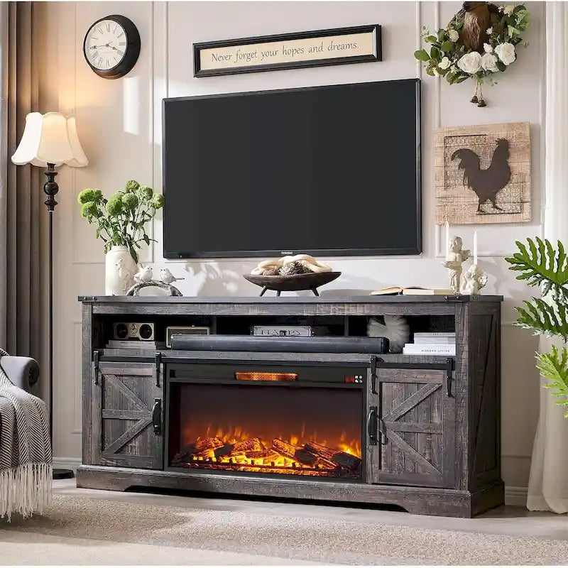 Farmhouse Fireplace TV Stand for 80  TV, Rustic Entertainment Center