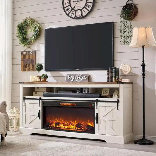 Farmhouse Fireplace TV Stand for 80  TV, Rustic Entertainment Center