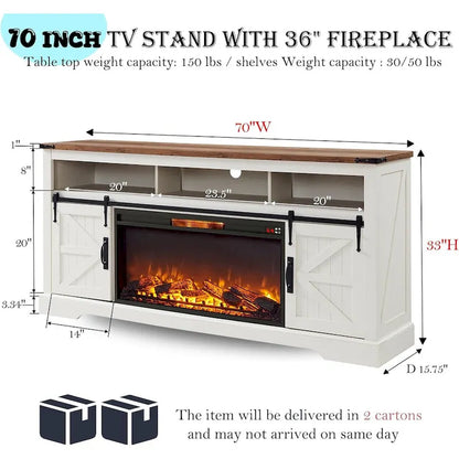 Farmhouse Fireplace TV Stand for 80  TV, Rustic Entertainment Center