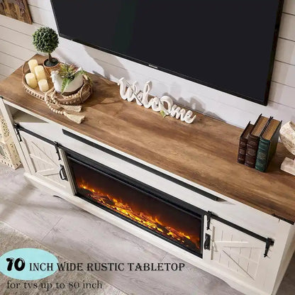 Farmhouse Fireplace TV Stand for 80  TV, Rustic Entertainment Center