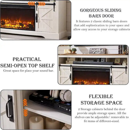 Farmhouse Fireplace TV Stand for 80  TV, Rustic Entertainment Center