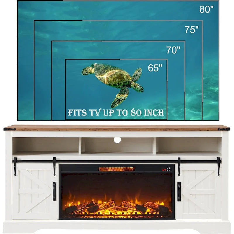 Farmhouse Fireplace TV Stand for 80  TV, Rustic Entertainment Center