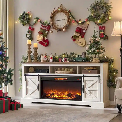 Farmhouse Fireplace TV Stand for 80  TV, Rustic Entertainment Center