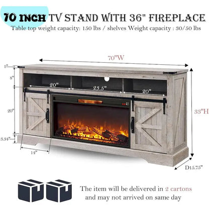 Farmhouse Fireplace TV Stand for 80  TV, Rustic Entertainment Center