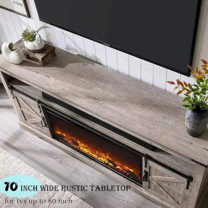 Farmhouse Fireplace TV Stand for 80  TV, Rustic Entertainment Center