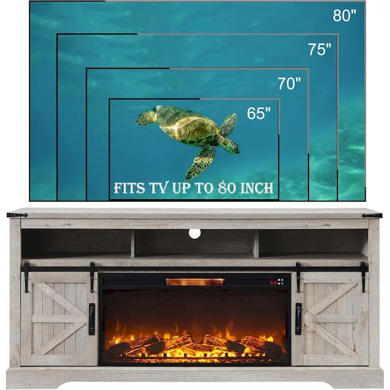 Farmhouse Fireplace TV Stand for 80  TV, Rustic Entertainment Center