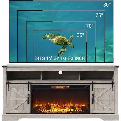 Farmhouse Fireplace TV Stand for 80  TV, Rustic Entertainment Center