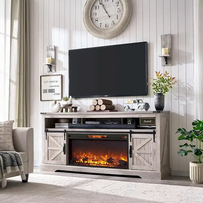 Farmhouse Fireplace TV Stand for 80  TV, Rustic Entertainment Center