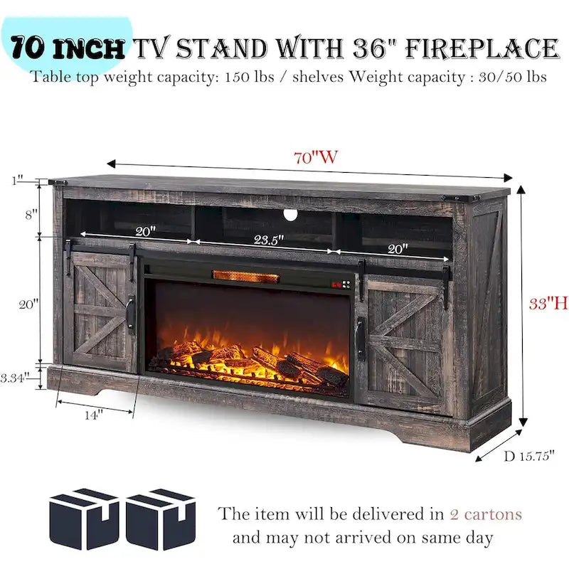 Farmhouse Fireplace TV Stand for 80  TV, Rustic Entertainment Center