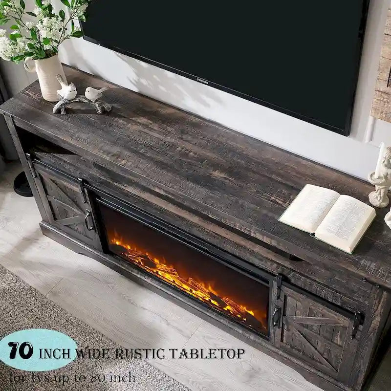 Farmhouse Fireplace TV Stand for 80  TV, Rustic Entertainment Center