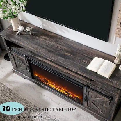 Farmhouse Fireplace TV Stand for 80  TV, Rustic Entertainment Center
