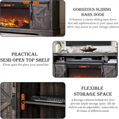 Farmhouse Fireplace TV Stand for 80  TV, Rustic Entertainment Center