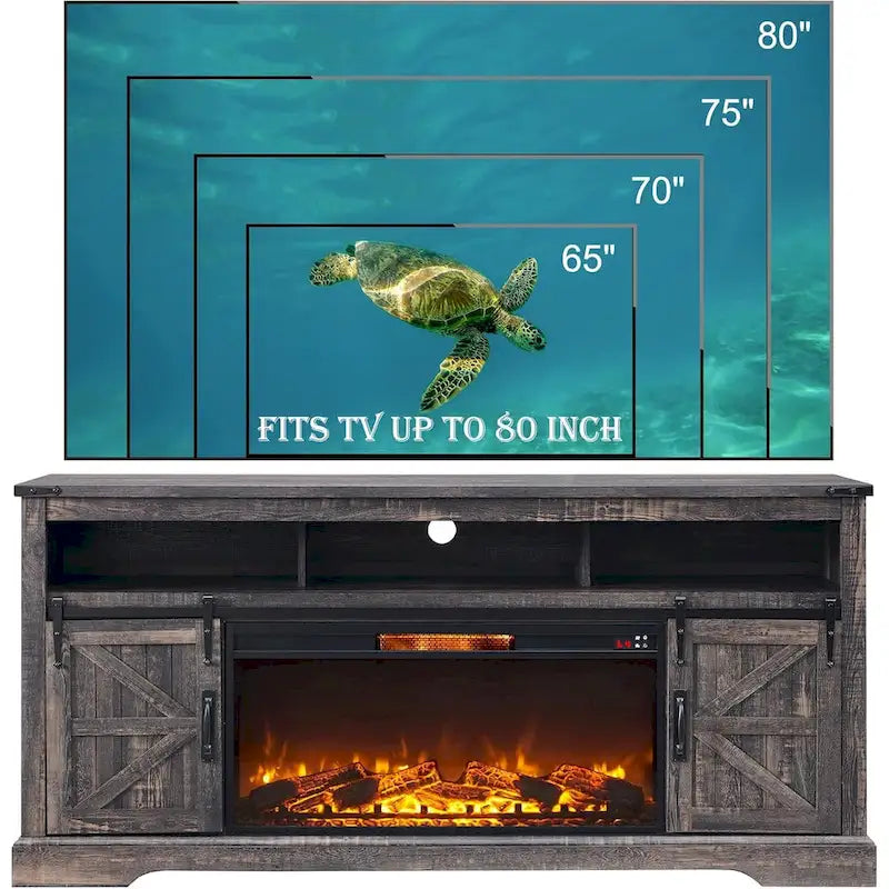 Farmhouse Fireplace TV Stand for 80  TV, Rustic Entertainment Center