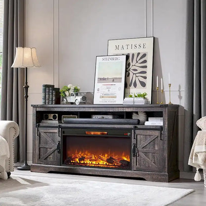 Farmhouse Fireplace TV Stand for 80  TV, Rustic Entertainment Center