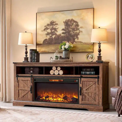 Farmhouse Fireplace TV Stand for 80  TV, Rustic Entertainment Center