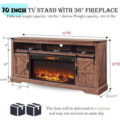 Farmhouse Fireplace TV Stand for 80  TV, Rustic Entertainment Center